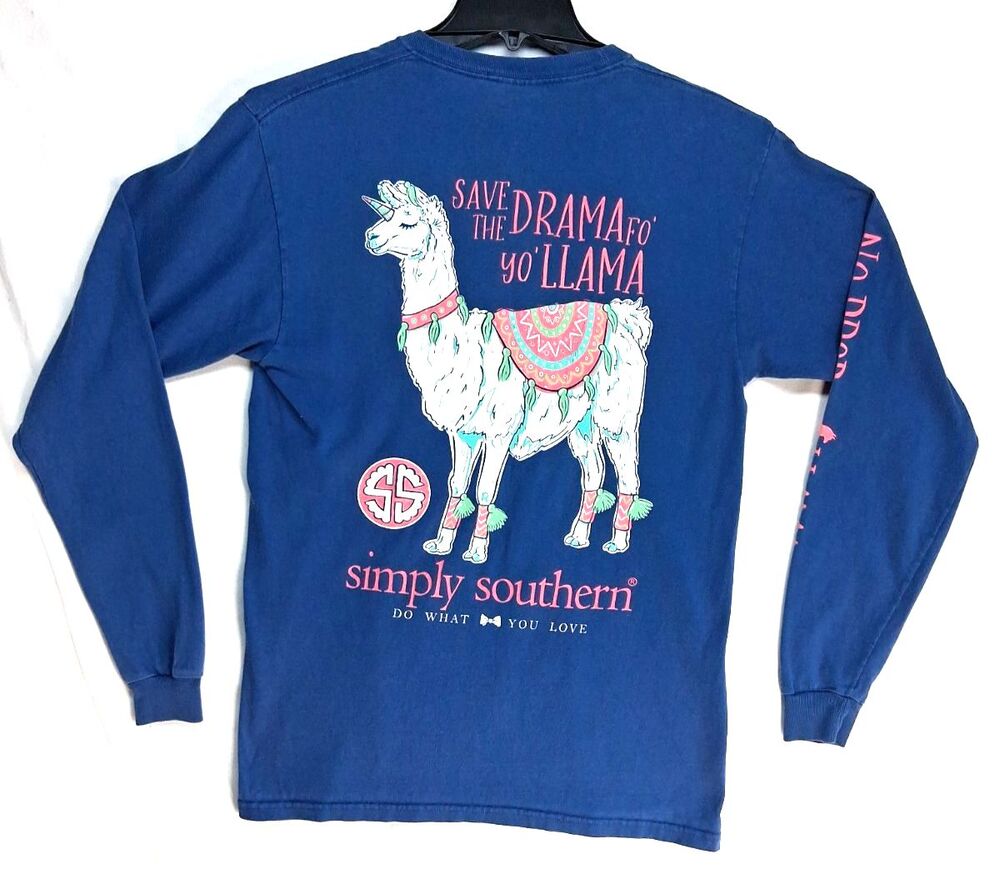 Simply Southern Womens T Shirt Size Medium Pink No Prob Llama Long Sleeves